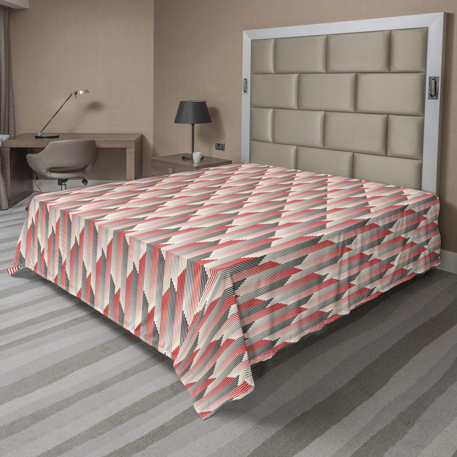 Ambesonne Abstract Flat Sheet, Rhythmic Rising Vertical Stripes in Retro Color Tones Illustration, Soft Comfortable Top Sheet Decorative Bedding 1 Piece, Queen Size, Dark Coral Ivory