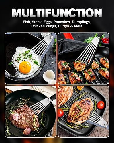 Miniatura 5 de Juego de 2 espátulas de silicona para peces, espátulas delgadas ranuradas para utensilios de cocina antiadherentes, resistente al calor, flexible,