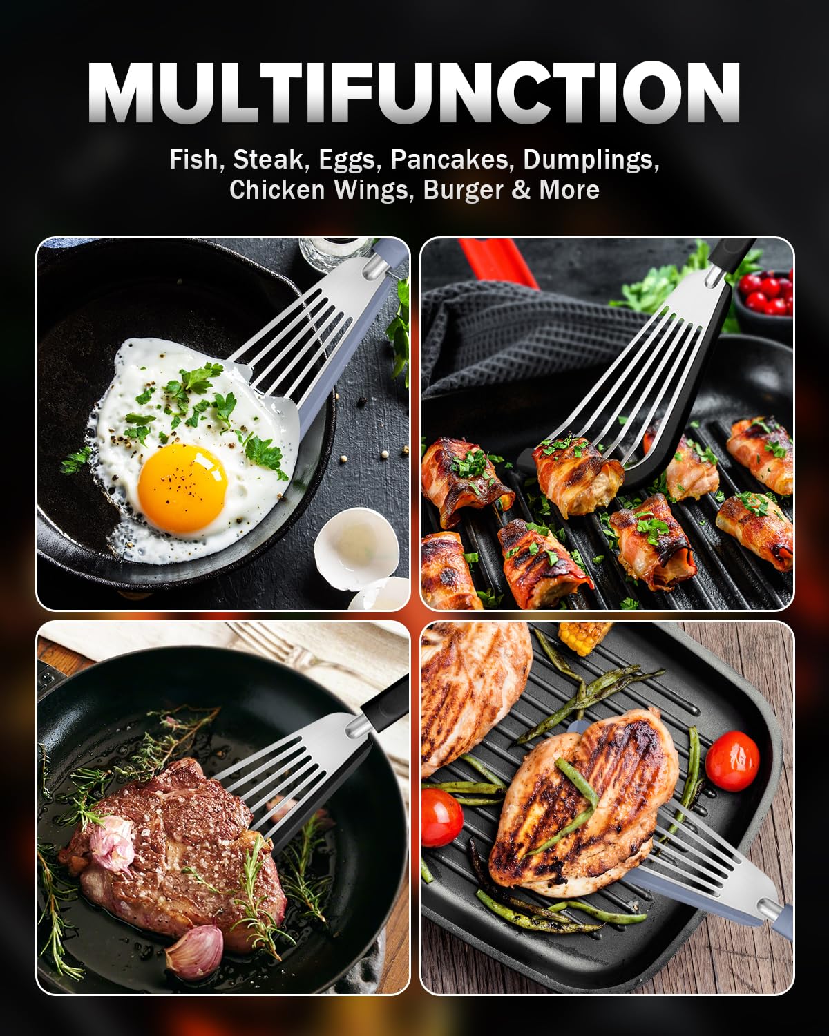 Set 2 Spatole In Silicione Verde Per Cucina - Antiaderenti, Resistente Al Calore Fino A 600°F, Per Pesce E Pancake - Foto 4