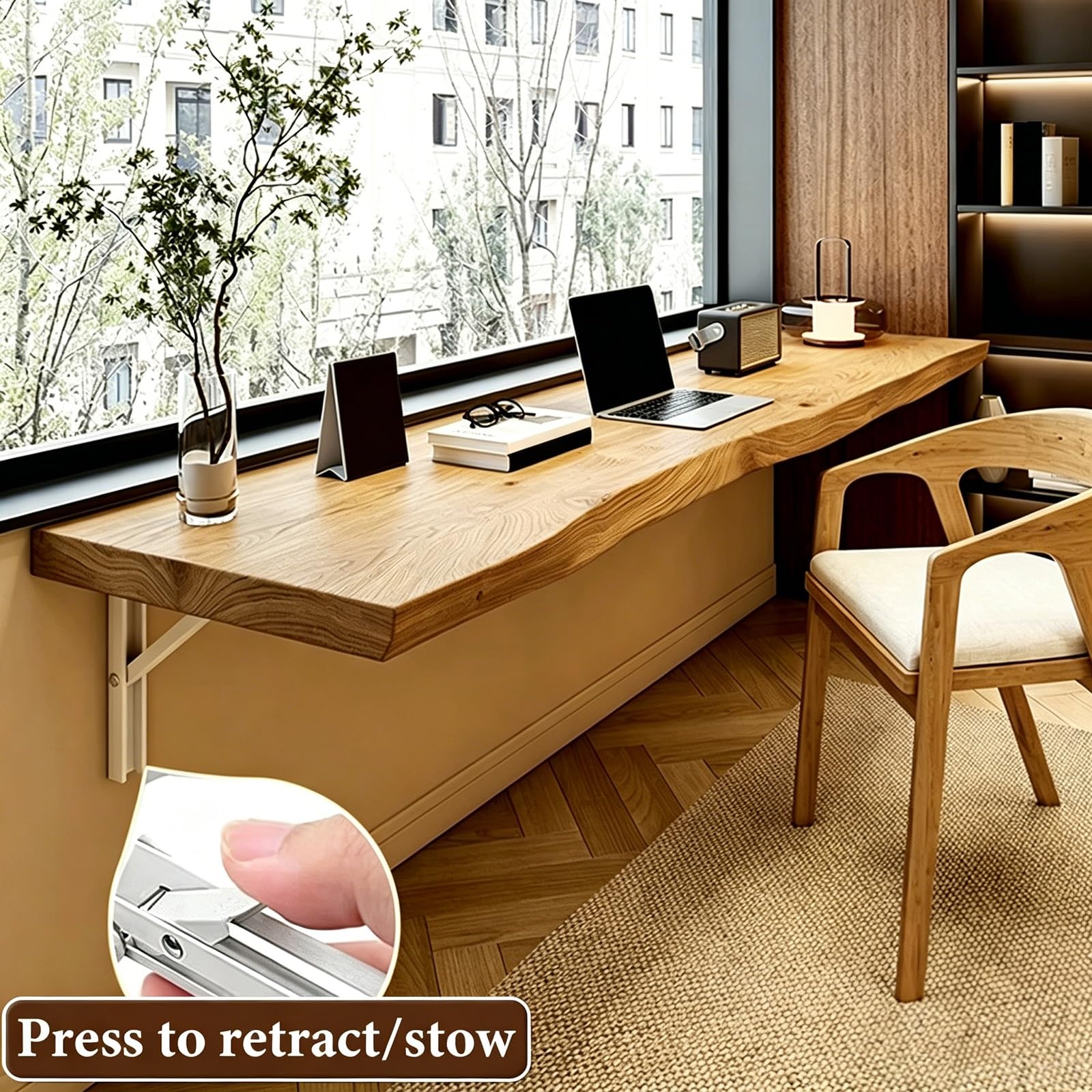Wandklapptisch aus Massivholz Robuster Klapptisch Wandmontage Platzsparend Wandtisch Klappbar Tragkraft: 150 Kg Wandschreibtisch für Wohnzimmer Küche Waschküche(150x40x5cm)