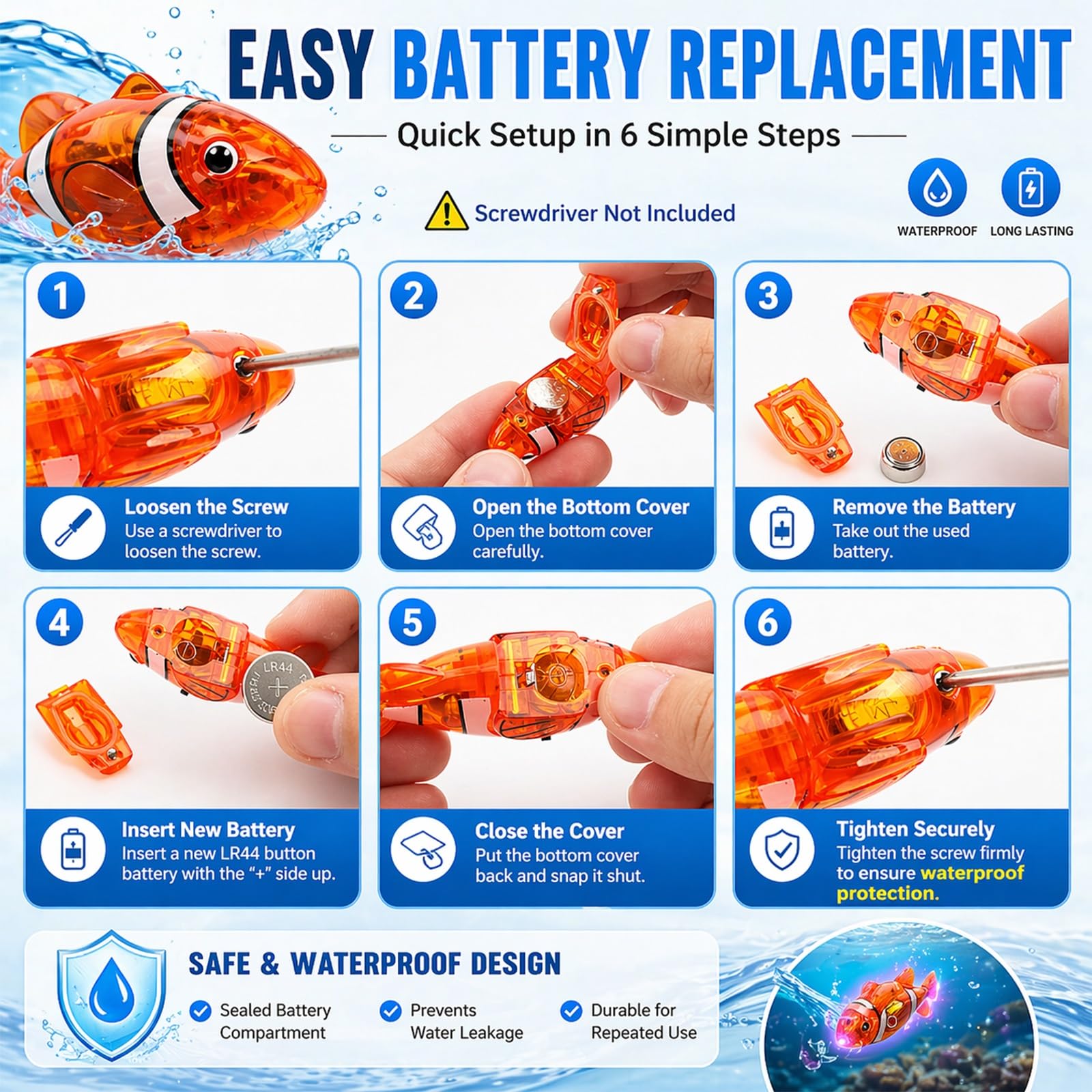 Juguete de Pez Payaso Nadador, Mágico Luminoso Peces Robot Activados Por Agua Juguetes Para Acuarios, Motorizado Pez Robot De Criatura, Juguete Pesca Para Piscinas Bañeras Gatos(4pcs - small fish)