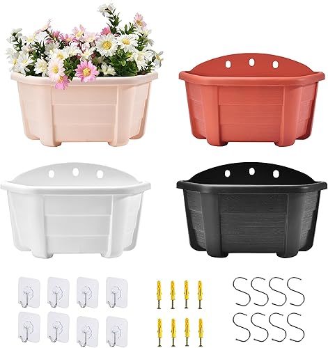 ORIMERC 4 macetas colgantes de pared de 9.8 pulgadas para barandilla, valla de balcón, decoración de interiores y exteriores, de plástico, para