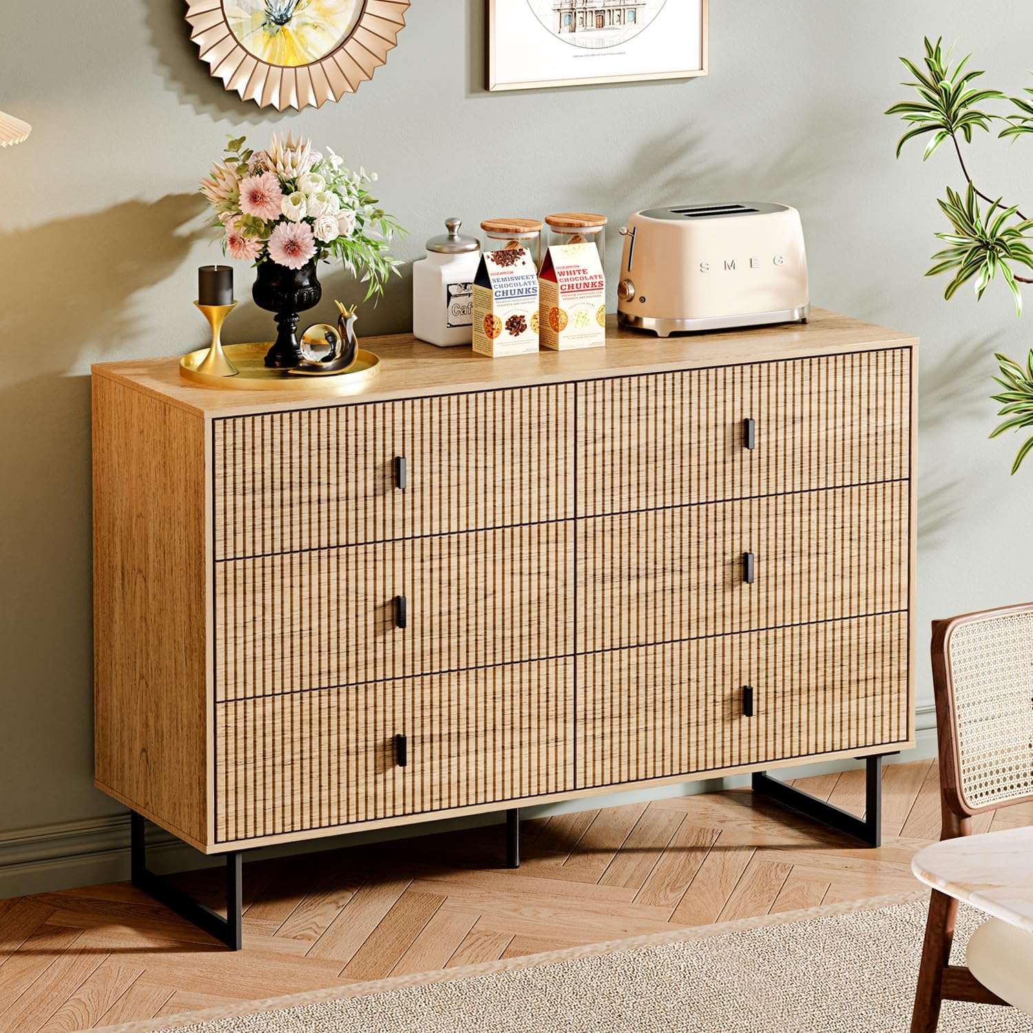 Chrangmay Modern Chest of Drawers with 6 Drawers,Deep Drawers,Clothes Organizer,Large Storage Cabinet for Living Room, Bedroom,Hallway,with Anti-Tipping Device,Wood