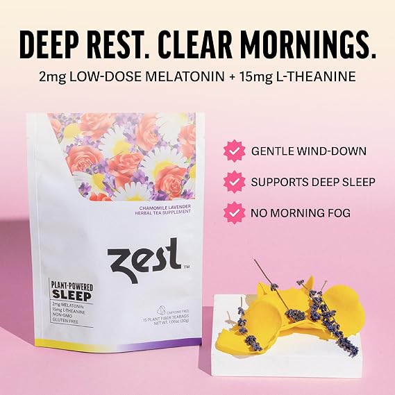Zest Sleep Tea - 2mg Melatonin Tea for Sleep - Chamomile Lavender Herbal Blend - 15Ct Pack - Calming & Relaxing Ingredients for a Perfectly Sleepy Bedtime