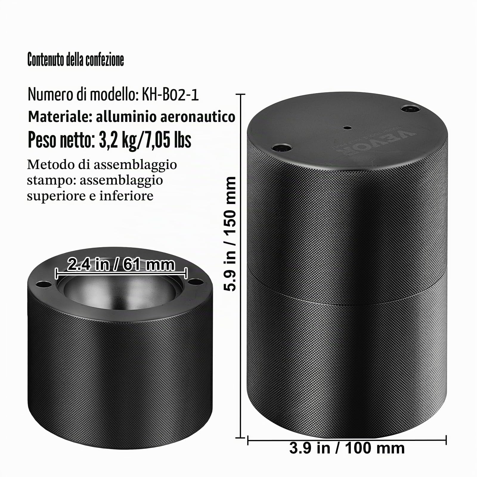 VEVOR Kit Pressa per Ghiaccio a Sfera in Alluminio Diametro 61mm, Stampo per Ghiaccio Sferico per Cocktail Whisky Cognac Bevande, Kit di Pressa per Palline di Ghiaccio da Bar in Alluminio Colore Nero