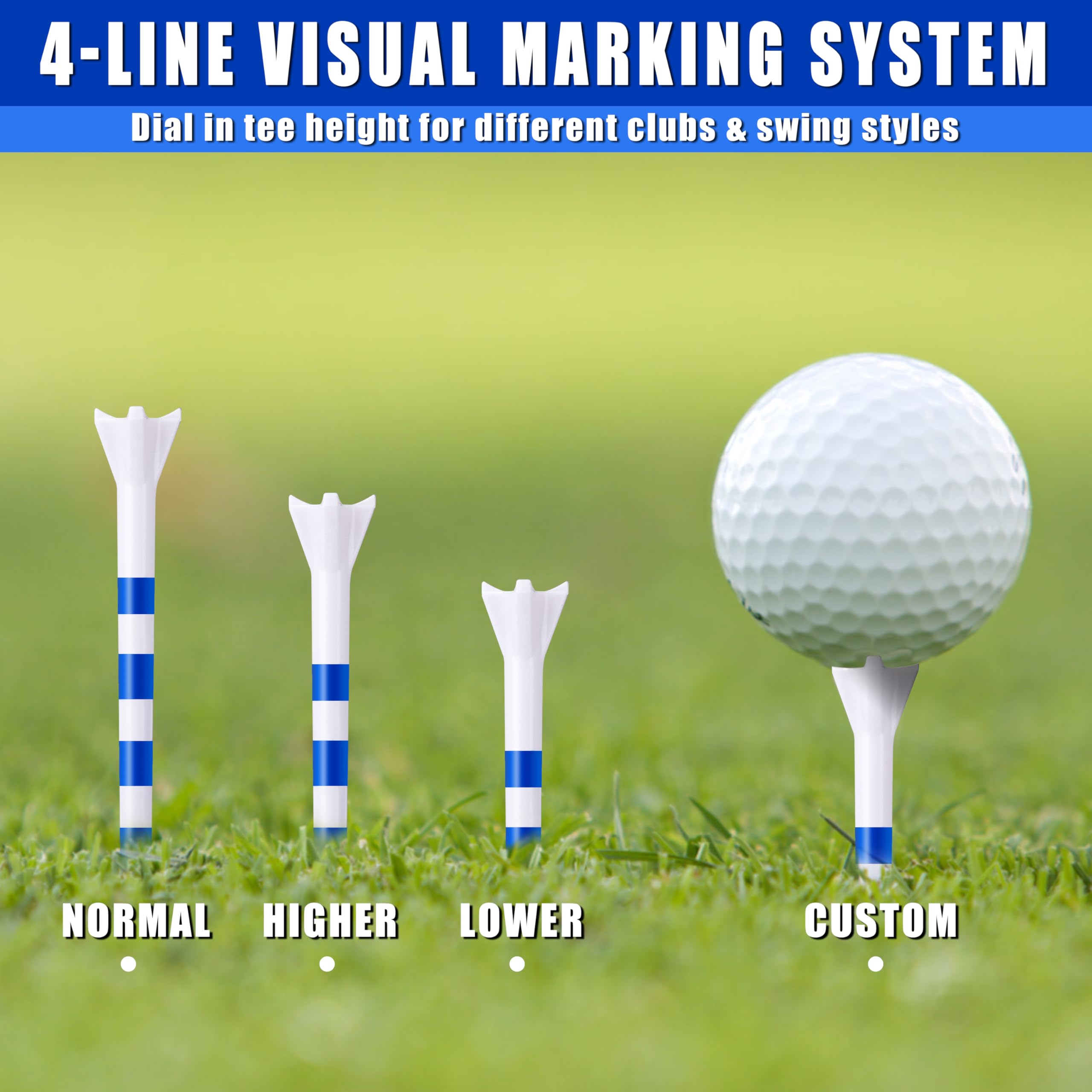 Pro Golf Tees 170 Stück – 4 Zinken reduzieren seitlichen Spin & geringe Reibung, 3 Größen (9,6 cm / 6,9 cm / 3,8 cm) Kunststoff-Golf-Tees für Fahrer/Eisen