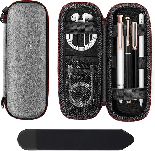 MoKo Holder Case for Apple Pencil (1st and 2nd Generation), Portable EVA Hard Shell Carrying Case Compatible with Apple Pen Accessories, USB Cable, Earphone, Samsung Stylus, Gray+Black