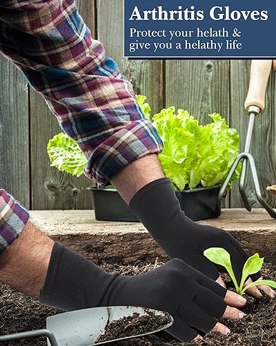 Miniatura 4 de SATINIOR 5 pares de guantes de compresión para artritis, guantes de compresión sin dedos, guantes de alivio del dolor para artritis, hombres y