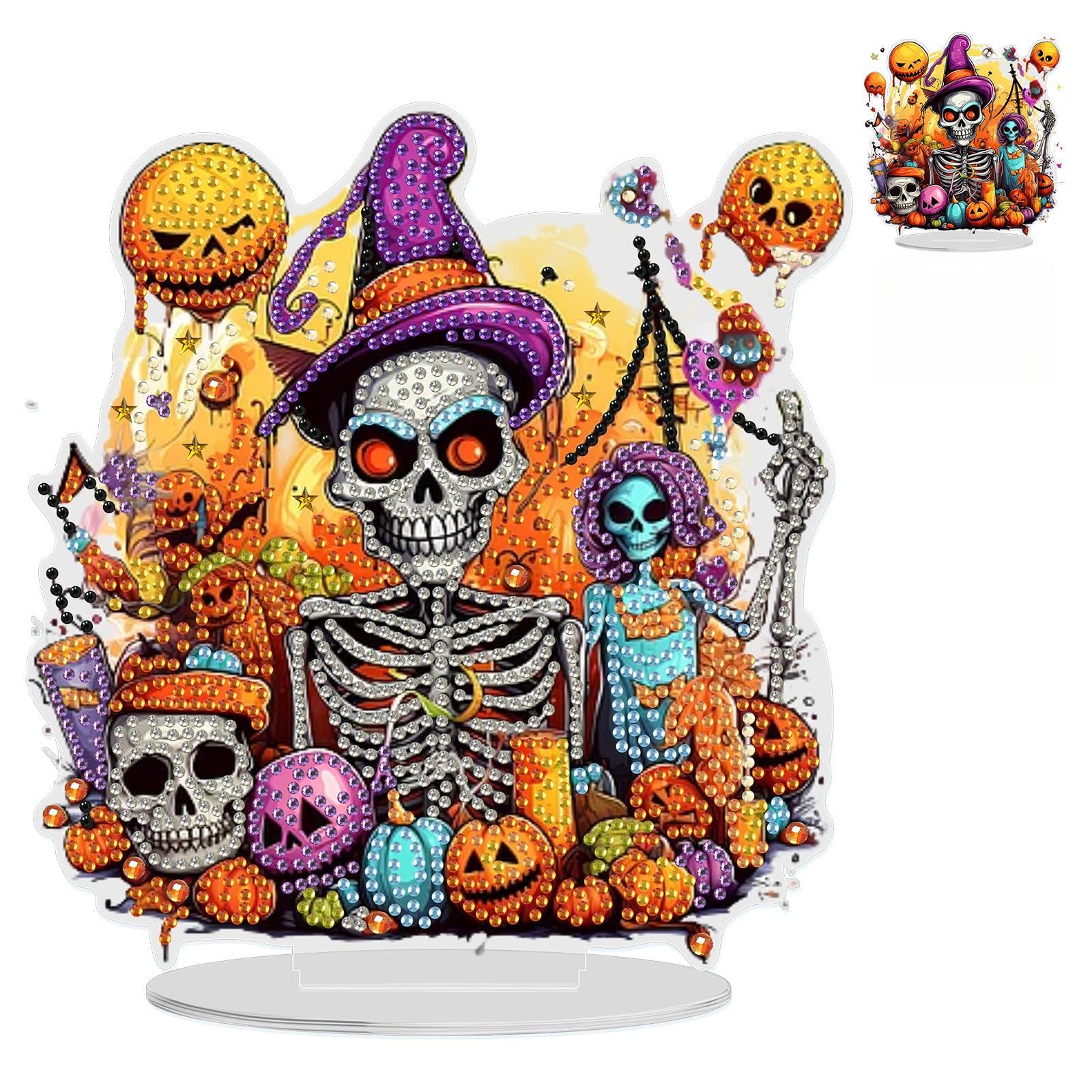 NAIMOER Tabletop Diamond Art Halloween Kits for Adults Kids, DIY Double Sided Skeleton Desktop Ornaments Special Shaped Rhinestone Stand Up Desk Placements, 5D Gem Gifts Home Decoration