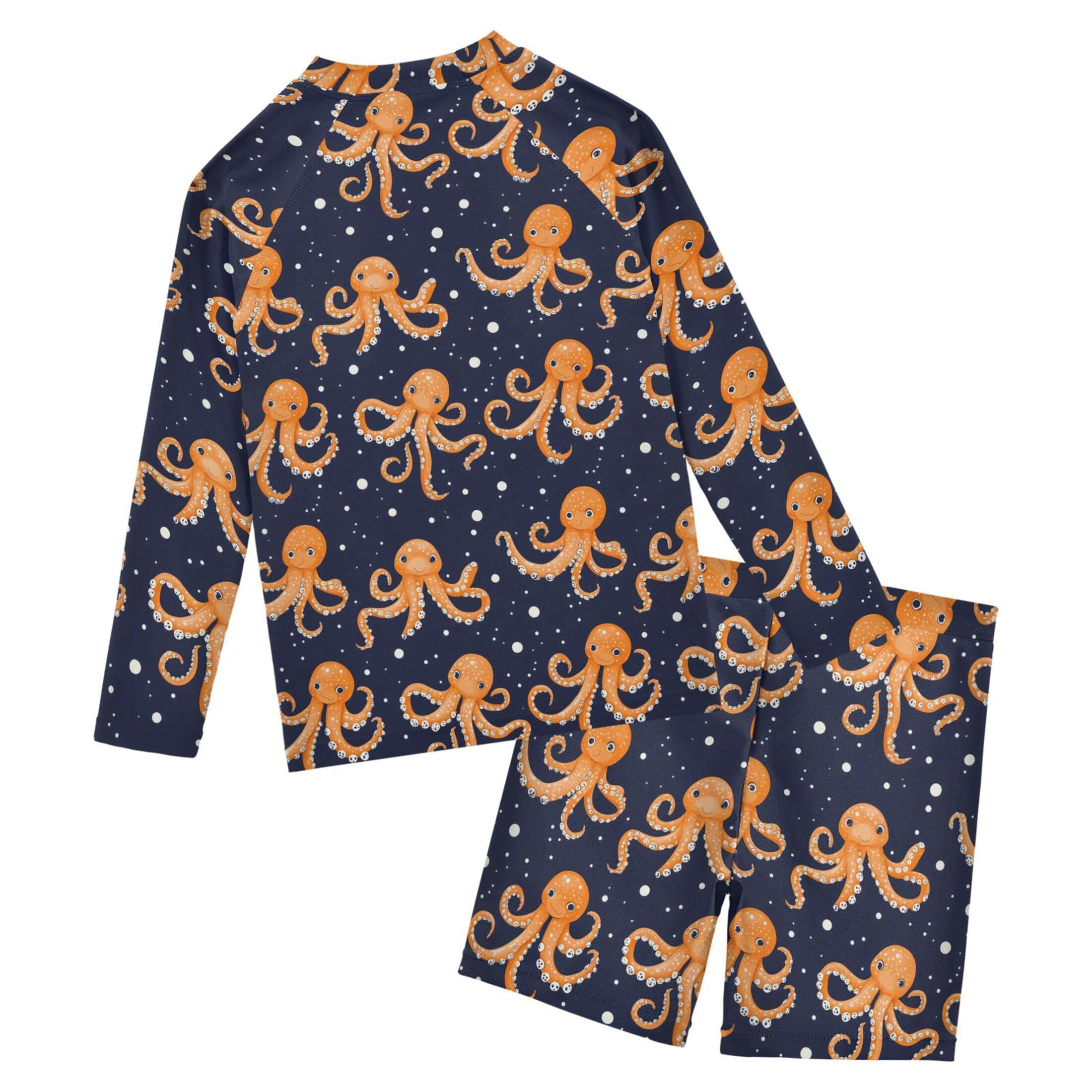 Cute Octopuse Toddler and Baby Boys' 2-Piece Swimsuit Trunk, Long Sleeve Rashguard Bathing Suit B0404166