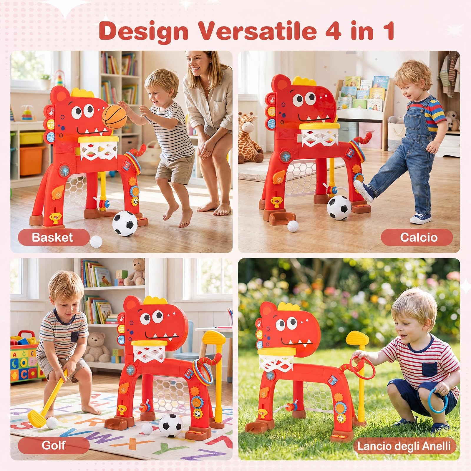 COSTWAY 4 in 1 Canestro da Basket per Bambini,Rosso