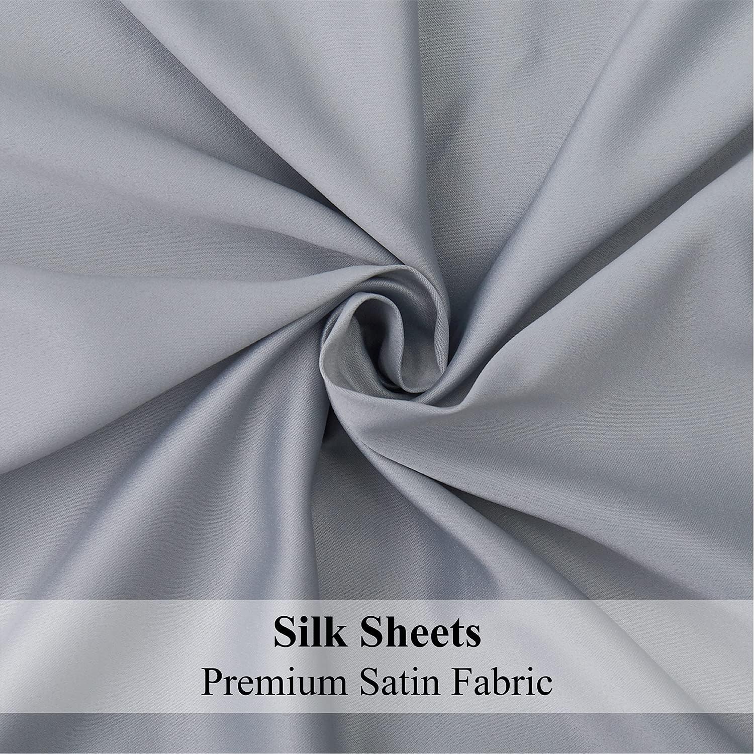 baceight Silk Sheets Queen Size Breathable Cooling Deep Pockets Satin Sheets Queen Bed Sheets Set Soft Wrinkle Free 4 Pieces Queen Size Set Light Grey (Light Grey, Queen)