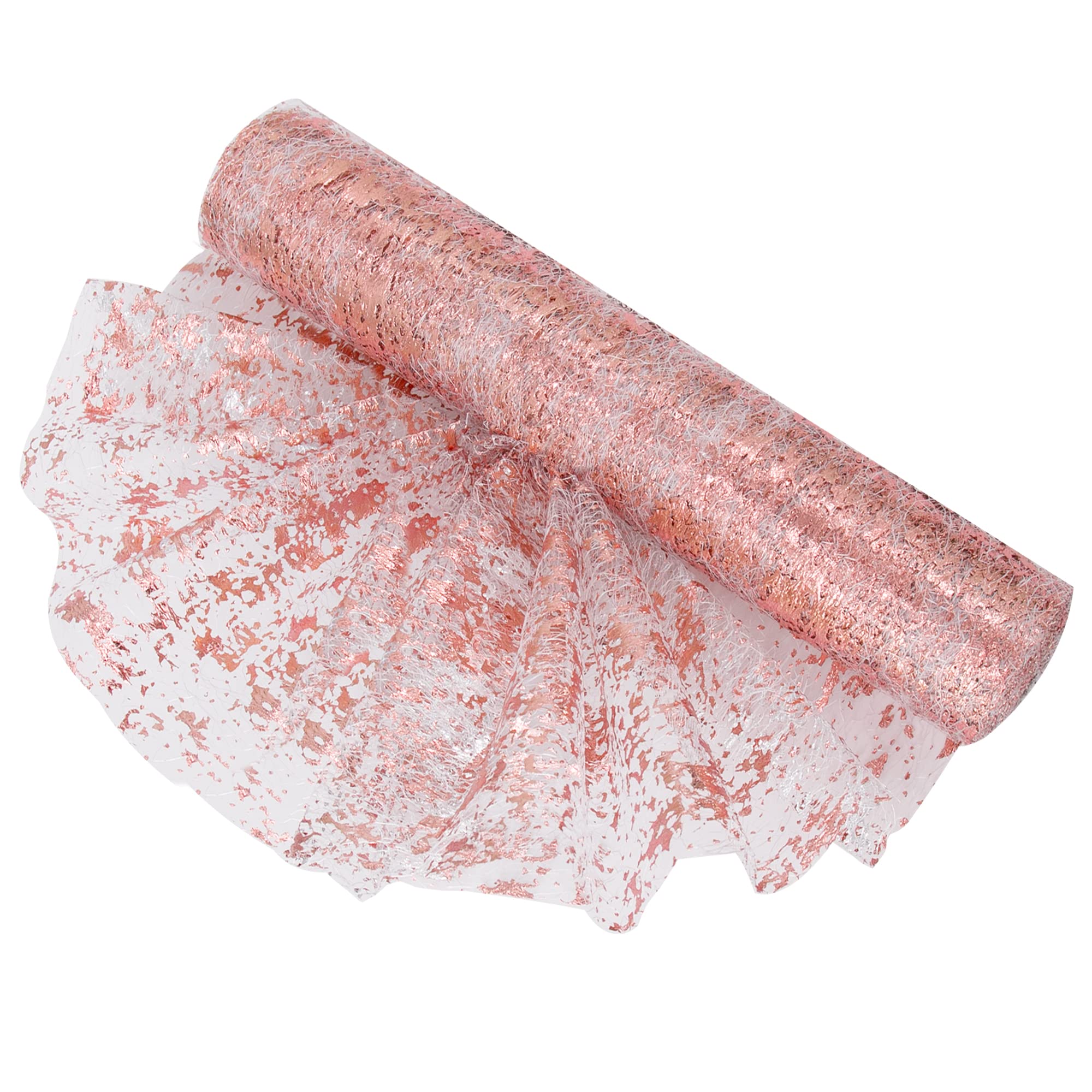 Time To Sparkle #01 Rose Gold Table Runner With Gold Foil 29Cm X 15M Sparkling Tulle Roll Gift Floral Wrapping Paper Rolls Glitter Table Decoration For Holidays Wedding Parties And Everyday Decoration (Rose Gold)