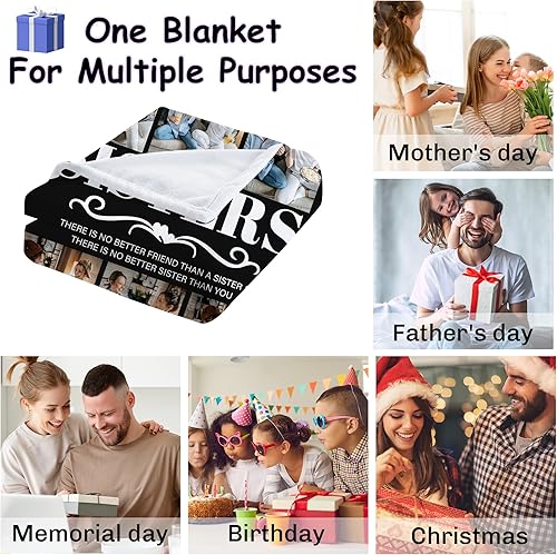 Miniatura 5 de Magimagine Manta personalizada, regalos de cumpleaños para hermanas de hermanas, mantas personalizadas con fotos, regalos de cumpleaños para