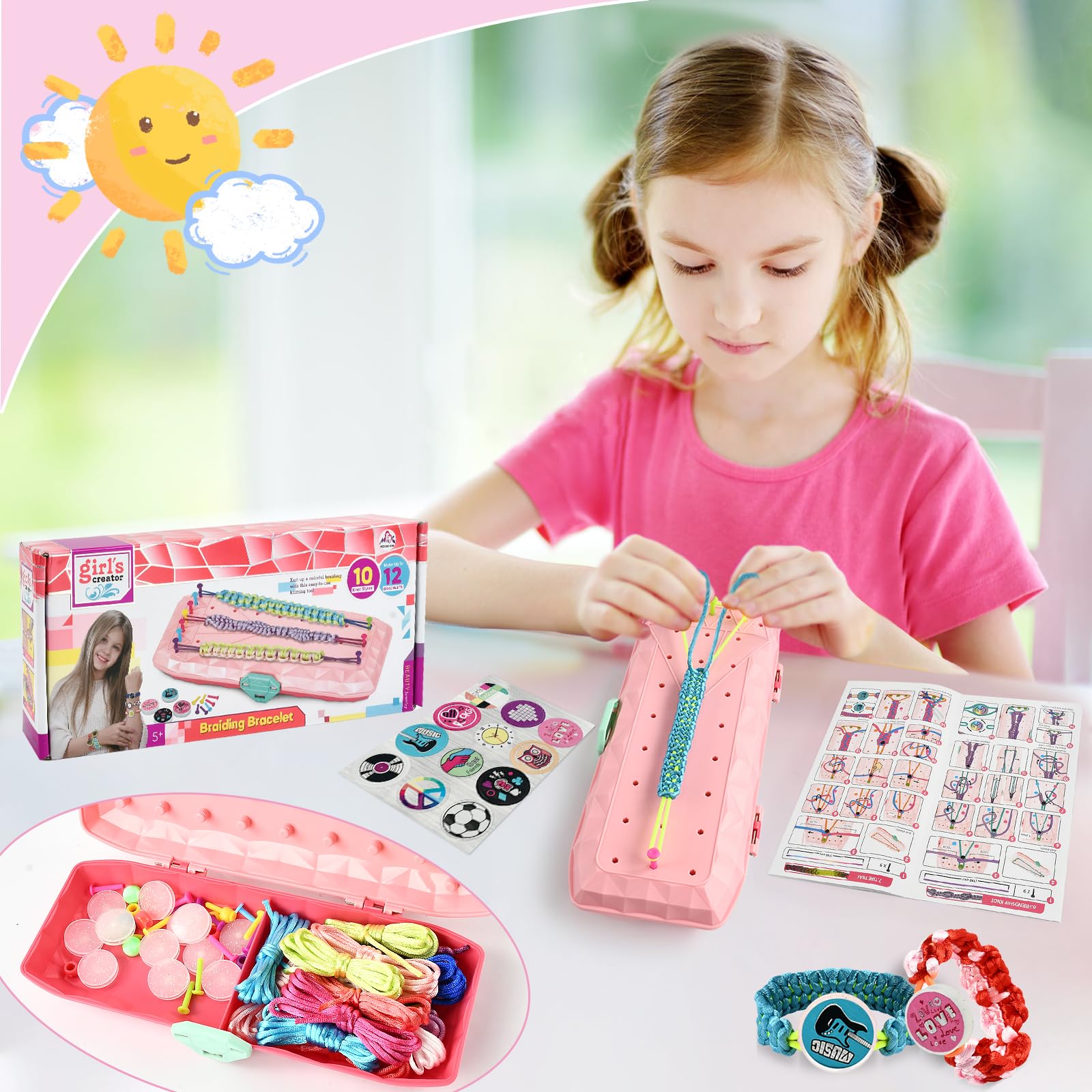 Set Per Braccialetti Dell'amicizia Fai Da Te – Kit Completo Con Telaio, Fili, Ciondoli, Per Bambine Creative