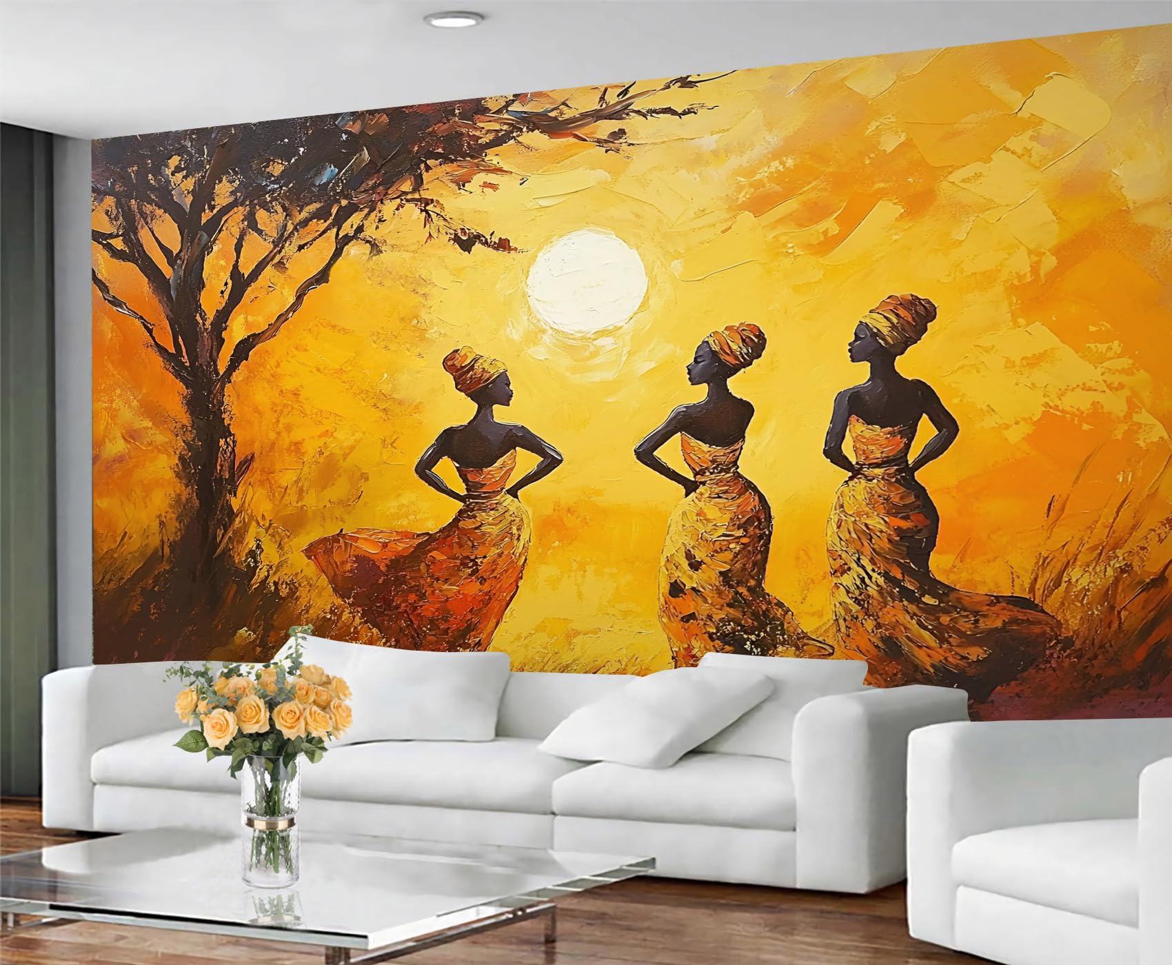 GIVLWF Wallpaper - African Home Decor & Mural, Abstract Woman Bedroom Wallpaper, Wall Paper for Living Room, Large Wall Mural - Not Self-Adhesive, African Sunset