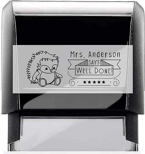 Sello de goma personalizado para profesor de aula, sello de estudiante autoentintado bien hecho con imagen de erizo. Variedad de diseños, 5 colores