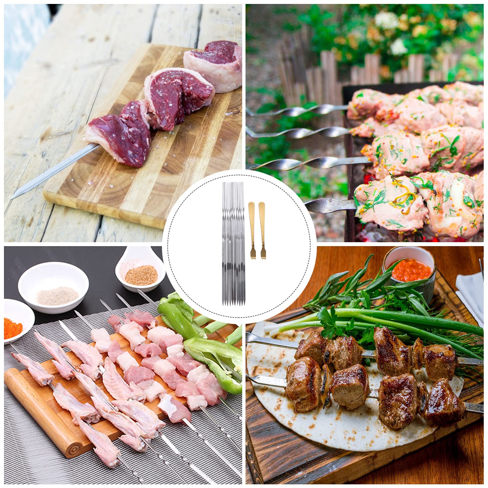 ifundom 12Pcs Bbq Skewers Set Durable Grill Stick Needles Meat Forks for Easy Grilling for Camping Parties and All Bbq Enthusiasts
