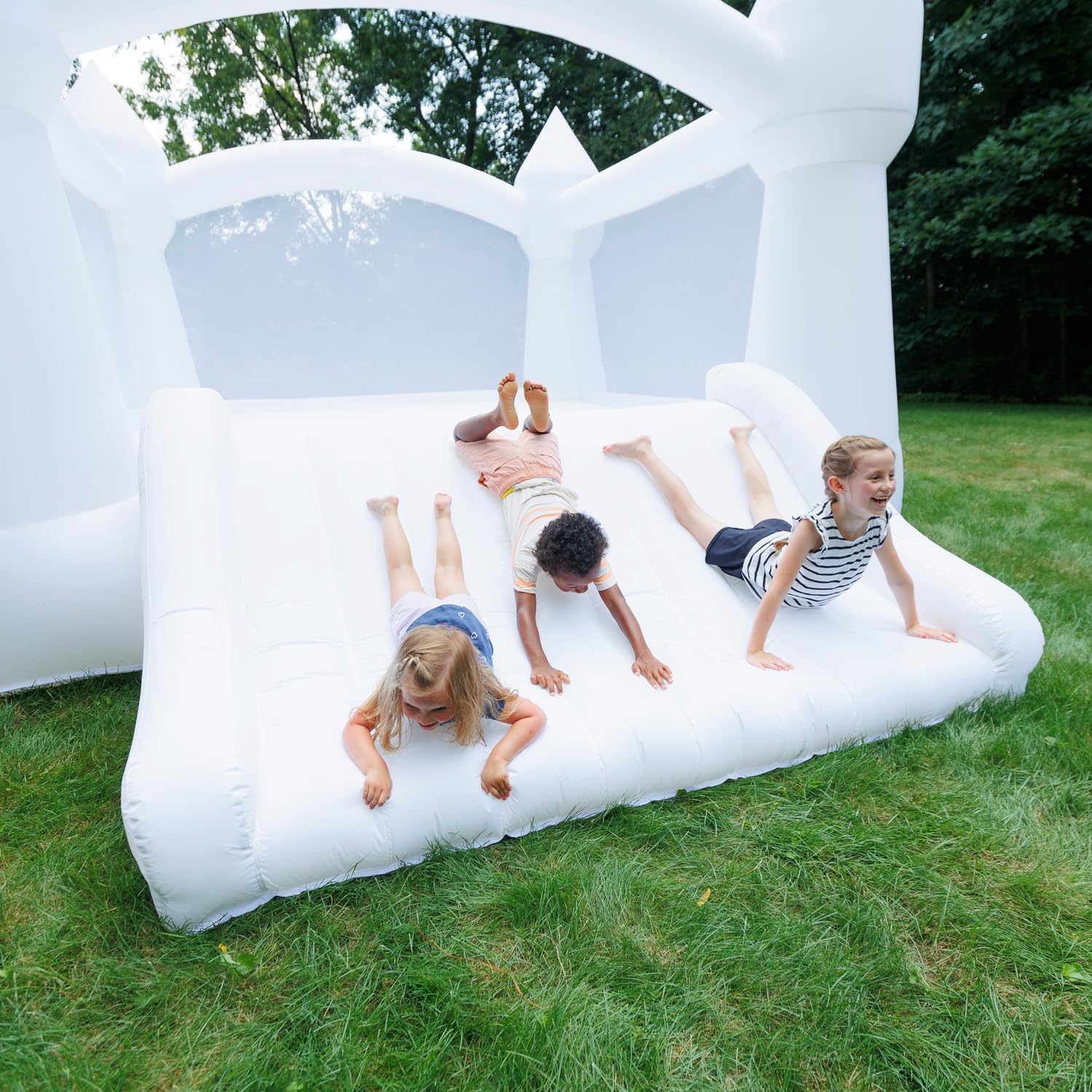 Bounceland Party Castle Daydreamer Cloud Bounce House, 16.4 ft L x 13.1 ft W x 9.3 ft H, Basketball Hoop, UL Strong Blower Included, Trendy Pastel Color, Fun Slide & Bounce Area, Castle Theme for Kids