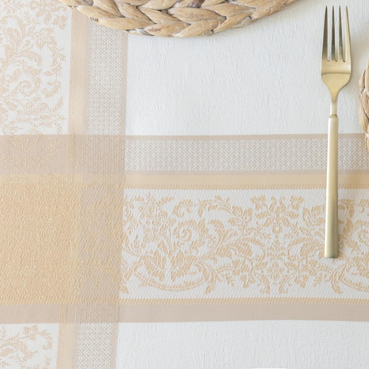 Benson Mills Heavyweight Jacquard Fabric Table Cloth with Gold Metallic Accents, Décor for Everyday, Parties, Holiday, Spring, and Easter Tablecloth (Grandeur Glow, 60" x 84" Rectangular)