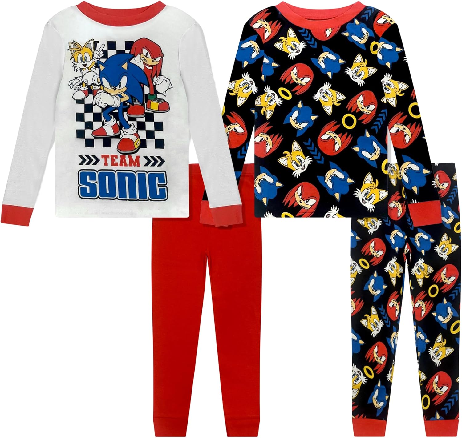 Sonic The Hedgehog 4 Piece Pajama Set - Toddler Boys PJ Set with Long Sleeve Shirt & Pants - Sleepwear Set - Official License