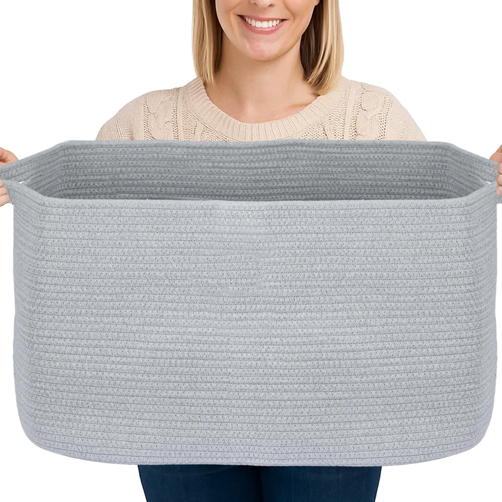 Toemics Aufbewahrungskorb Groß Korb Aufbewahrung 65L Faltbarer Wäschekorb Baumwollseil Geflochten Körbe Kinderzimmer Laundry Baskets für Decken, Spielzeug, Handtuch,