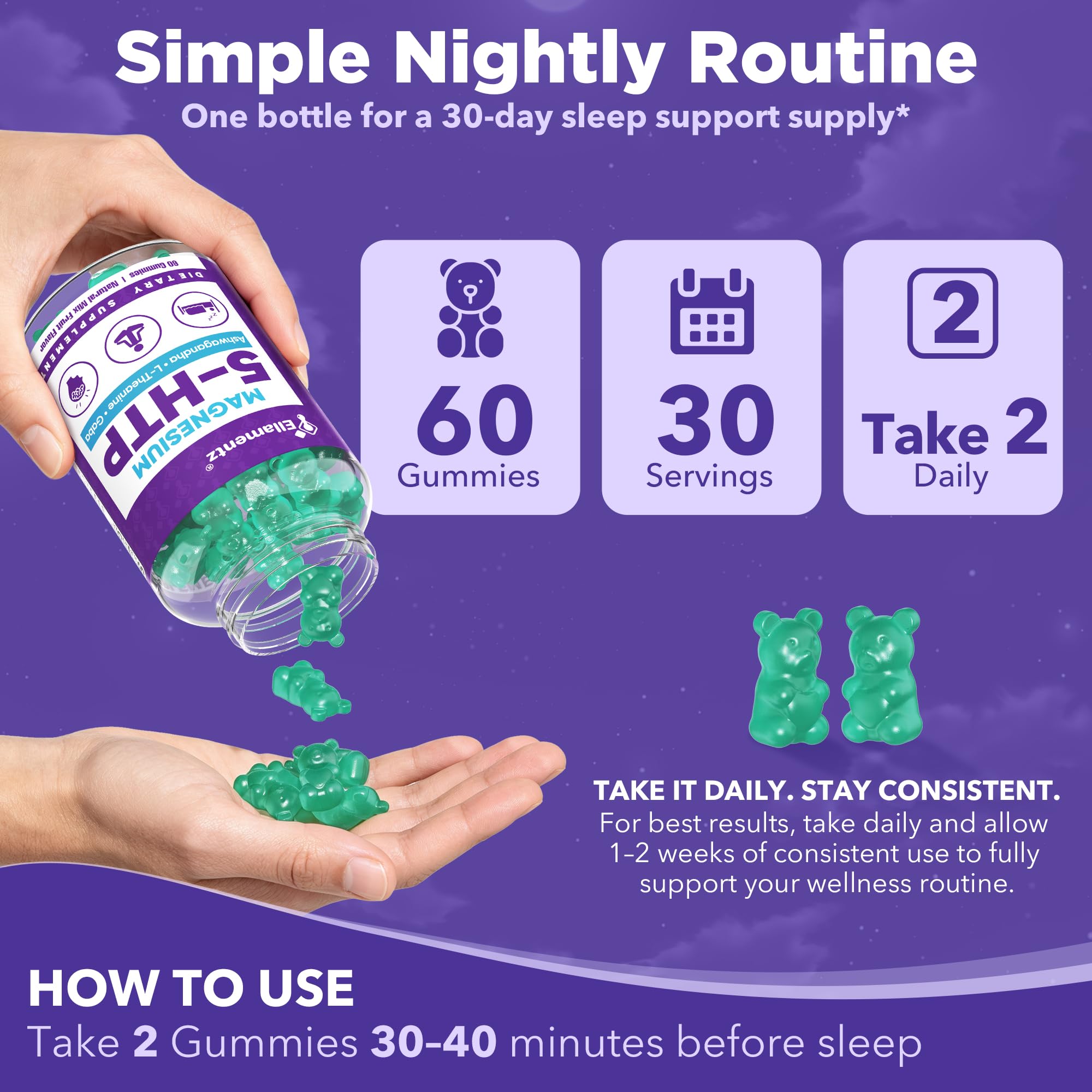 5HTP Gummies Magnesium Glycinate, L-Theanine, Melatonin Free Sleep Gummy — Amazon image 8