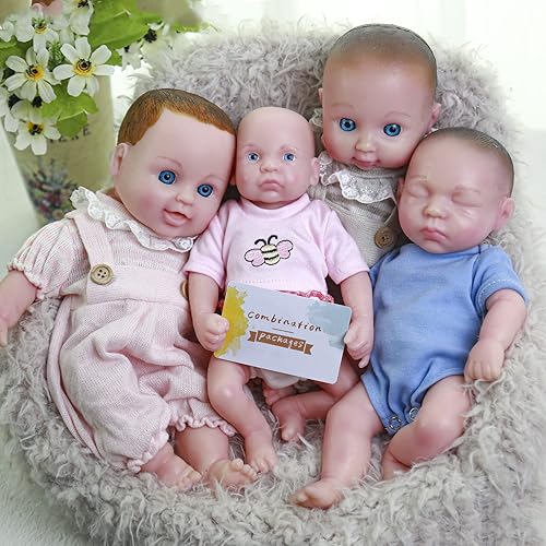 AISITE Paquete combinado de muñecas de bebé Reborn, no muñecas de vinilo, muñeca de bebé recién nacida de silicona suave realista, muñecas de bebé