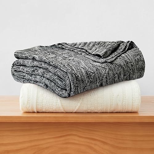 Miniatura 4 de Eychei - Manta de punto gris, ligera, decorativa, cálida y suave, para sofá, cama, silla, 50 x 60 pulgadas