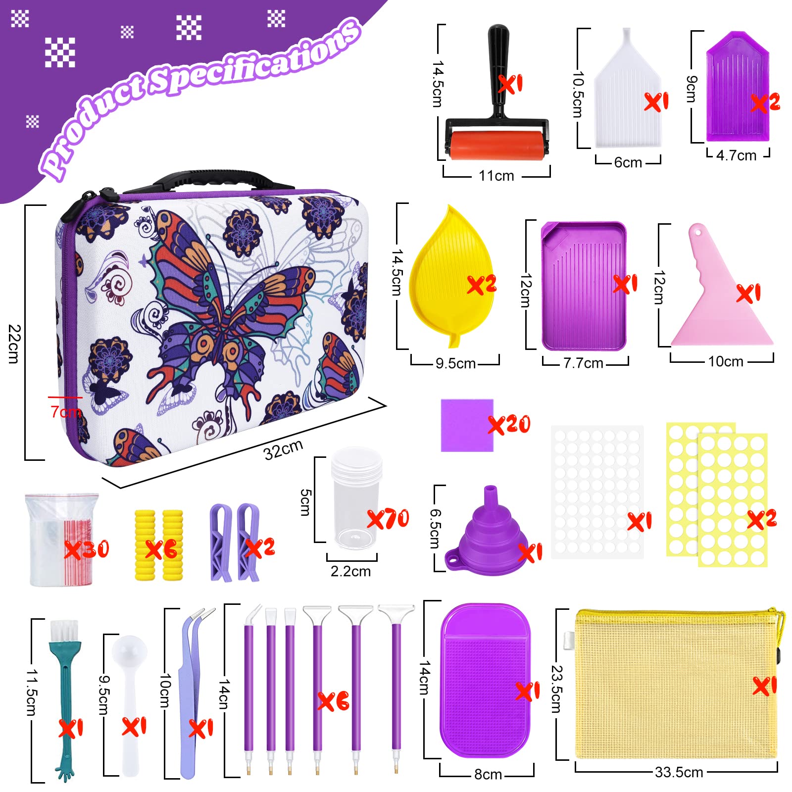 Set di 60 Scomparti per Pittura con Strass Fai da Te, con Custodia per Penna, pinzette, Adesivi, Vassoio in plastica per Pittura con Diamantini