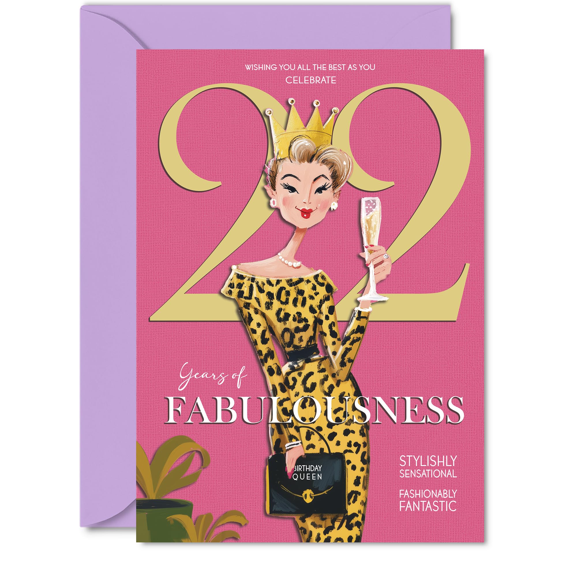 22nd Birthday Cards for Women - Years Of Fabulousness - Happy Birthday Card for 22 Year Old Woman Auntie Niece Cousin Daughter, 5x7 Inch Bday Greeting Cards