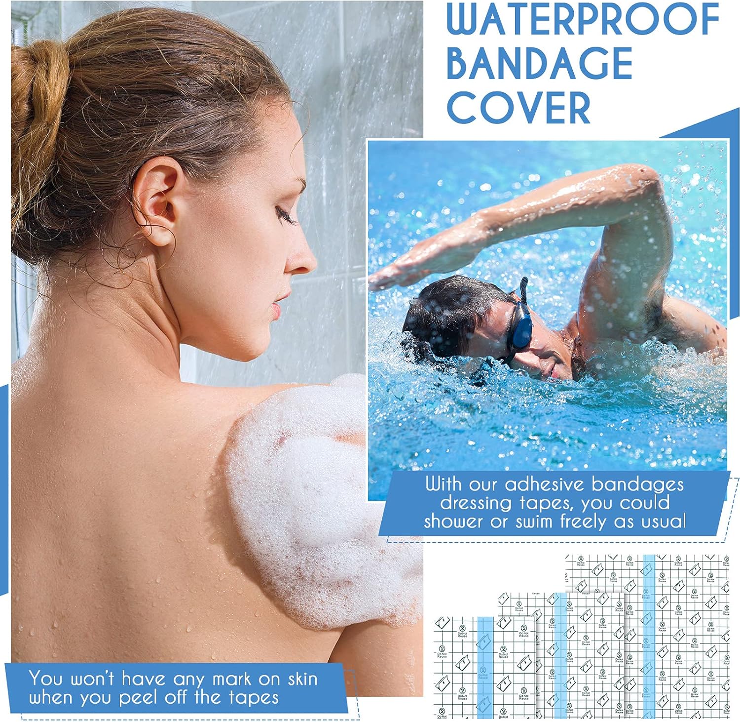 48 Pieces Transparent Stretch Adhesive Bandage Waterproof Adhesive Bandages Clear Protective Adhesive Bandage Waterproof Transparent Dressing Tape 3 Sizes, 8 x 8 Inch, 6 x 6 Inch, 4 x 4 Inch : Health & Household