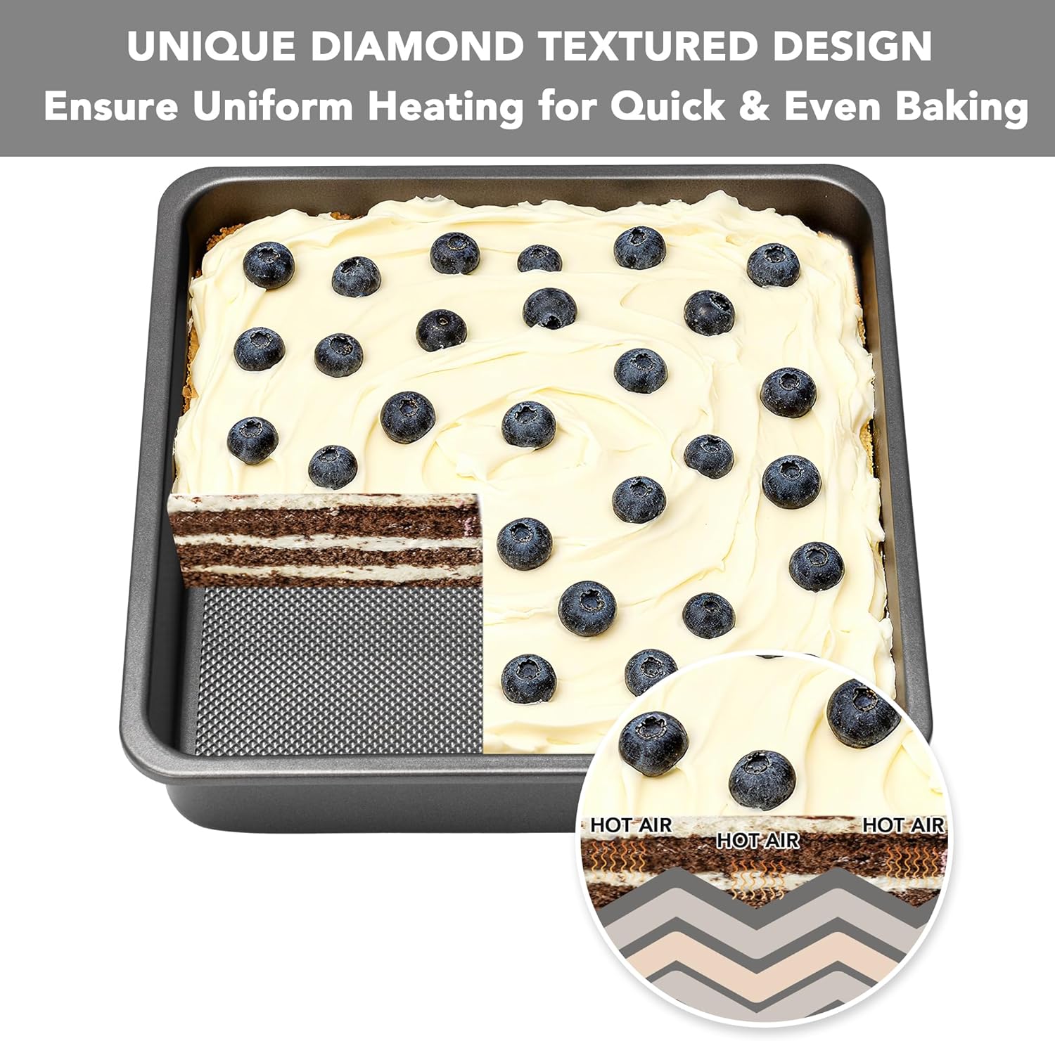 Tiawudi Square Cake Pan, Nonstick Baking Pan for Bread or Brownie, 9x9 Inch Bakeware with Diamond Texture Pattern, Set of 2 - Image 4