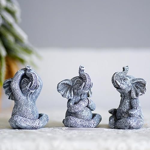 Miniatura 4 de Decoraciones de estatua de elefantes para jardín de hadas y hogar, decoración única de elefantes de buena suerte, figuras de elefante con tronco