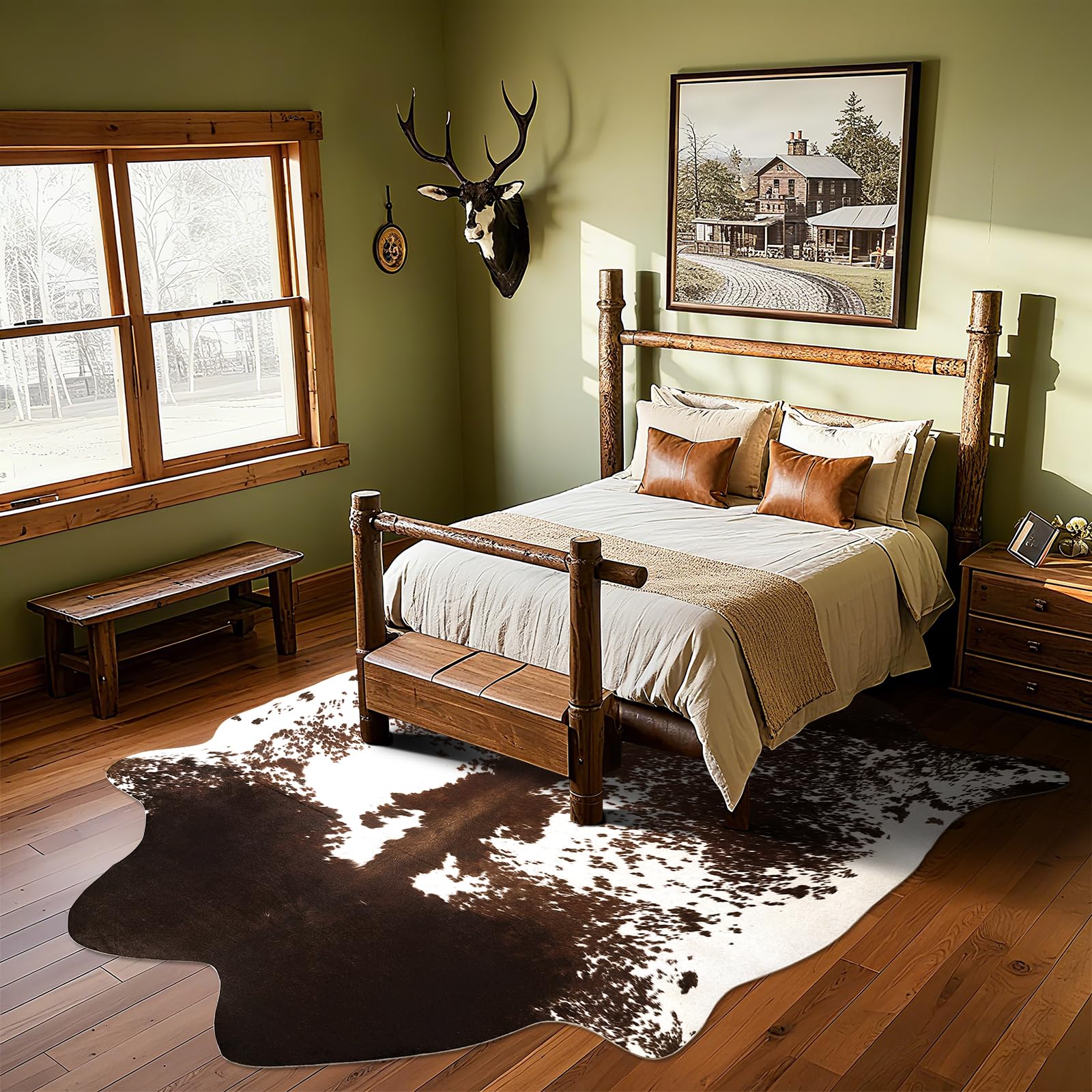 Tapis occidental en peau de vache synthétique pour salon, chambre à coucher, décoration d'intérieur, tapis antidérapant avec peaux d'animaux irrégulières, marron café, 1,6 x 1,9 m