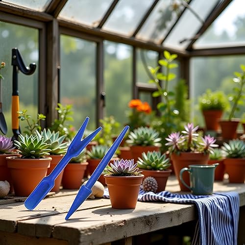 Miniatura 5 de 2 piezas de mini herramientas de trasplante de suculentas de mano, color azul, plántulas de plástico Widger, siembra, excavación, mini herramientas