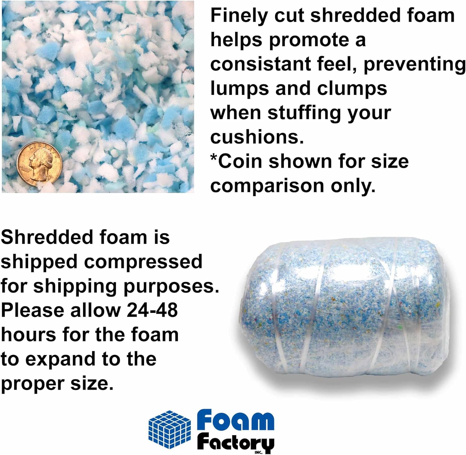 Foam Factory Inc Shredded Foam Bean Bag, 30lb* (*Approx.), Filling Refill, Finely Shredded, Made in the USA - Great for Bean Bags, Pillows, and Pet Bed Filler, Multi-Color - Image 4