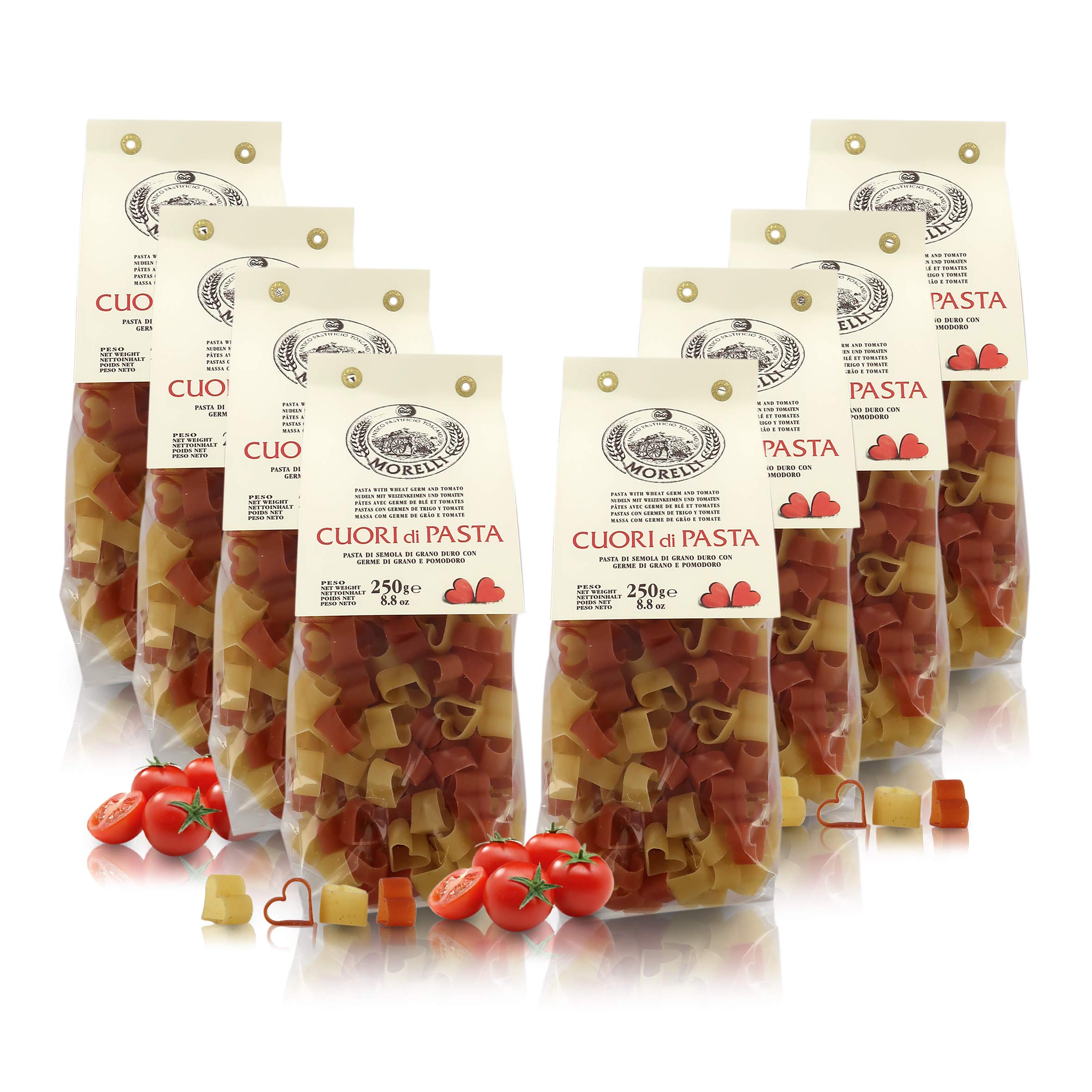 Morelli 1860 Srl Herzen aus Weizenkeimen und Tomaten, 8 Packungen à 250 g, Ideal für Nudeln