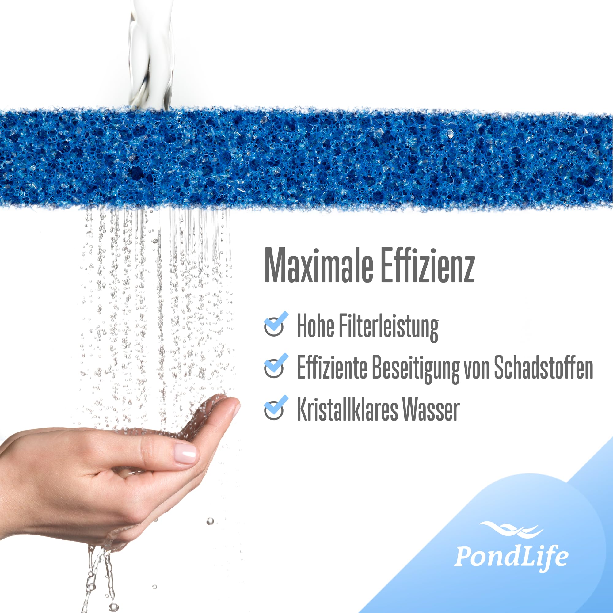 Pondlife Filterschaum blau 100x100x5 cm PPI 10 grob, Filtermatte Teich und Aquarium, zuschneidbar, zur optimalen Verwendung als Filtermedium in Teichfiltern