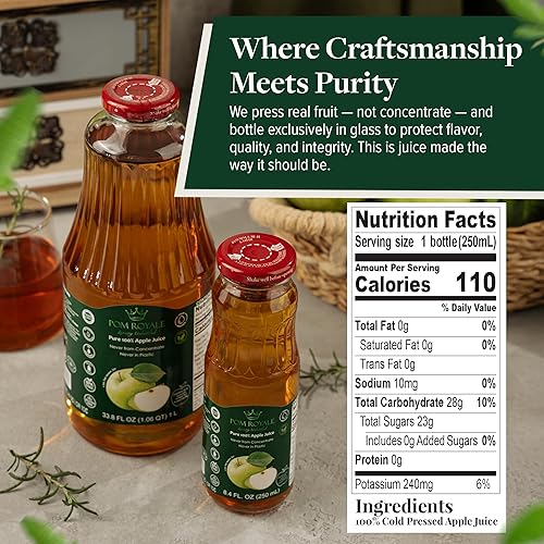 Miniatura 2 de Zumo de manzana puro, botella de vidrio de 8.4 onzas (paquete de 12), jugo prensado en frío, sin concentrado, sin OMG, sin azúcar añadido, sin