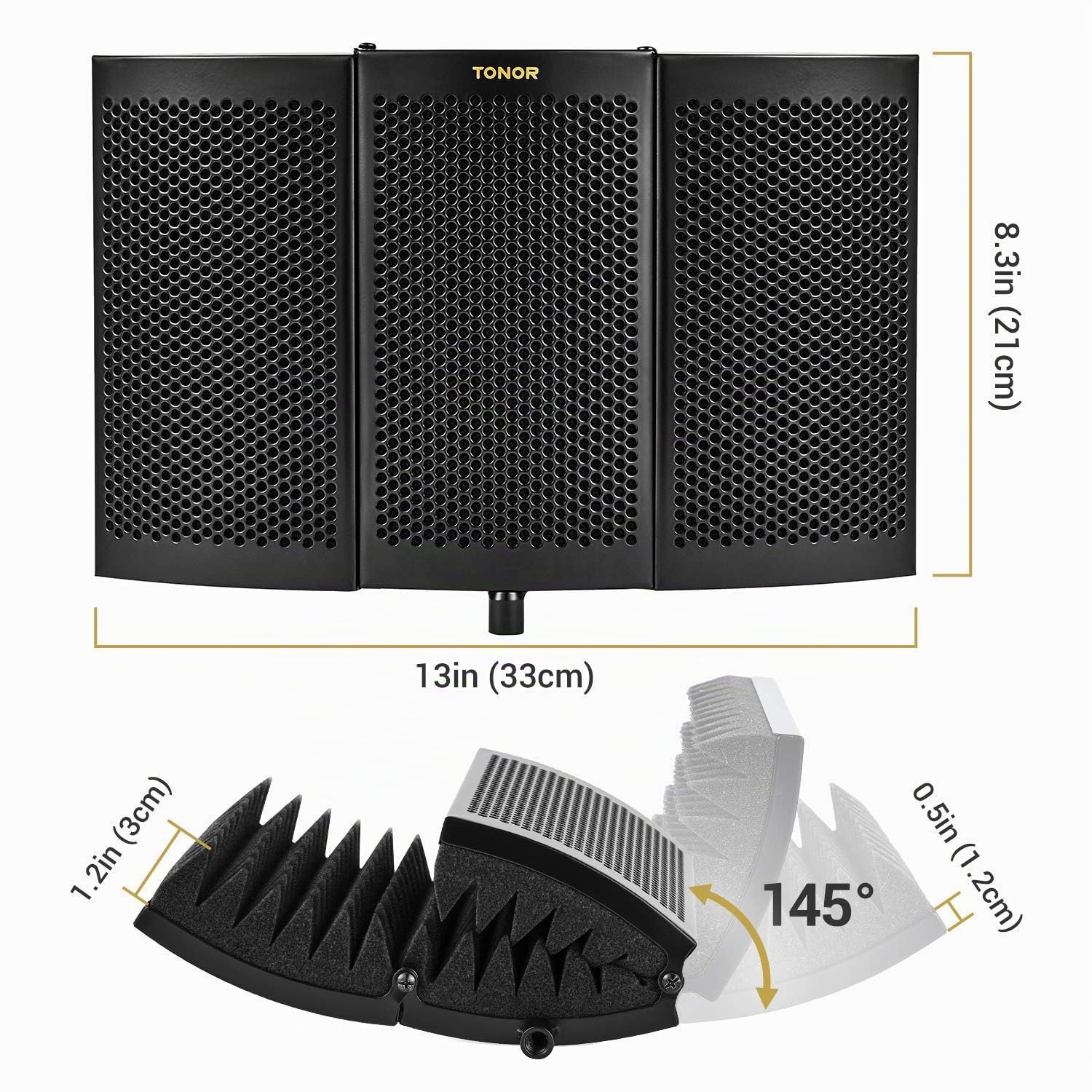 TONOR Scudo di isolamento del microfono insonorizzante per filtro vocale pieghevole con isolamento in schiuma assorbente per registrazione di microfono a condensatore in studio, nero