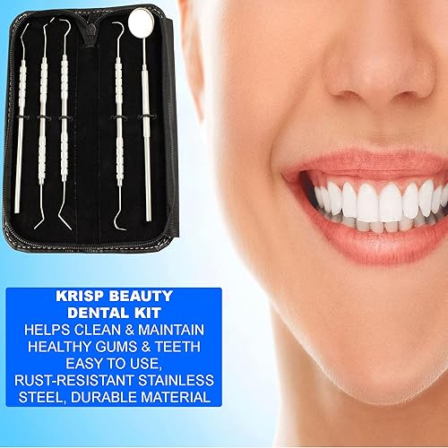 Miniatura 5 de Juego de herramientas dentales  Krisp Beauty profesional de acero inoxidable 5 piezas de púas dentales removedor de sarro de placa, raspador de
