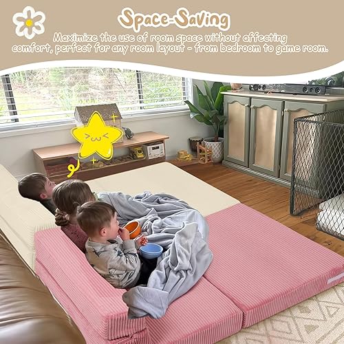Miniatura 8 de MeMoreCool Sofá plegable para niños, silla futón plegable de pana, colchón plegable pequeño, sofá portátil para niños, color beige