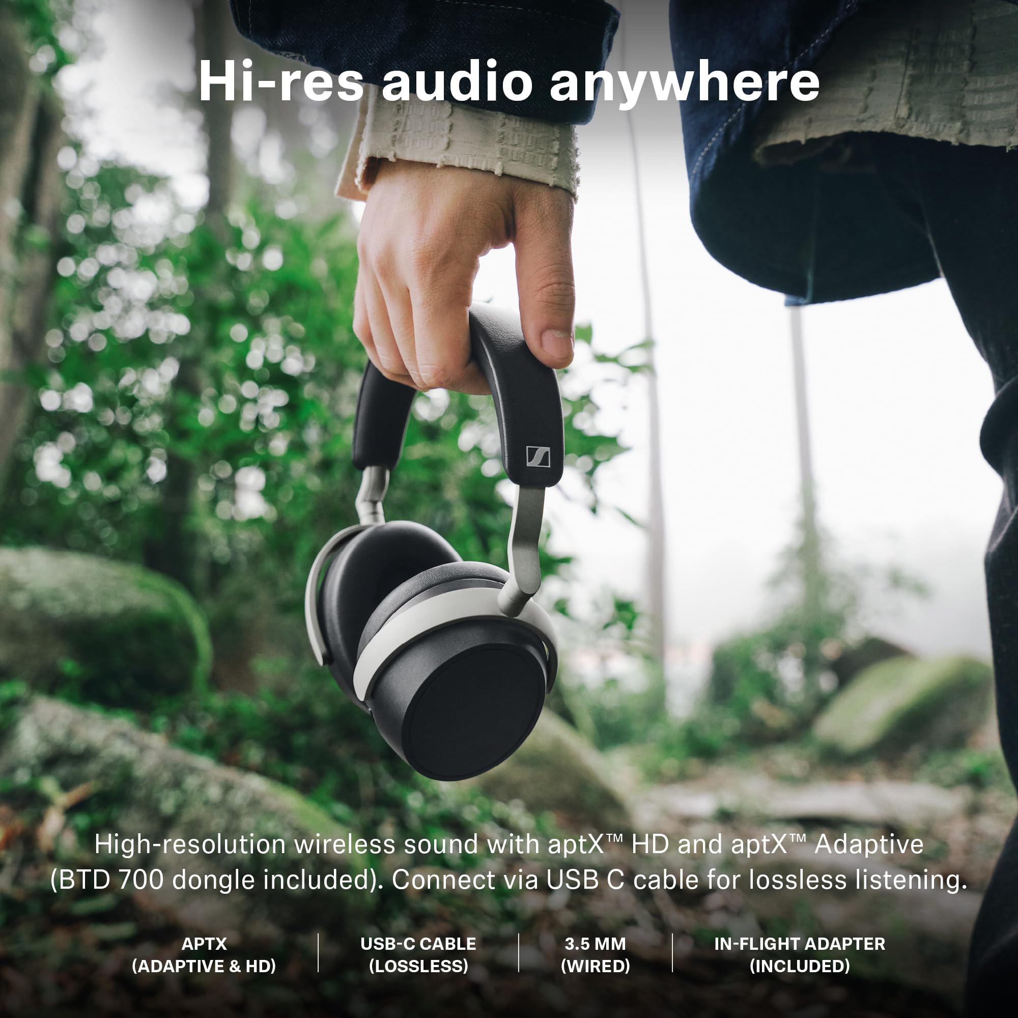 Sennheiser HDB 630 Wireless Over-Ear Headphones - Hi-Res Audiophile Sound, Adaptive Noise Cancellation, Parametric EQ, 60 Hour Battery Life, Includes USB-C Low-Latency Bluetooth Adapter - Black