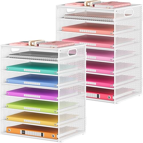 Miniatura 10 de Lavatino Organizador de Papel de 8 Niveles para Escritorio, Bandeja de Cartas de Malla Negra Clasificador de Archivos con Asas, Incluye 5 Bandejas 8