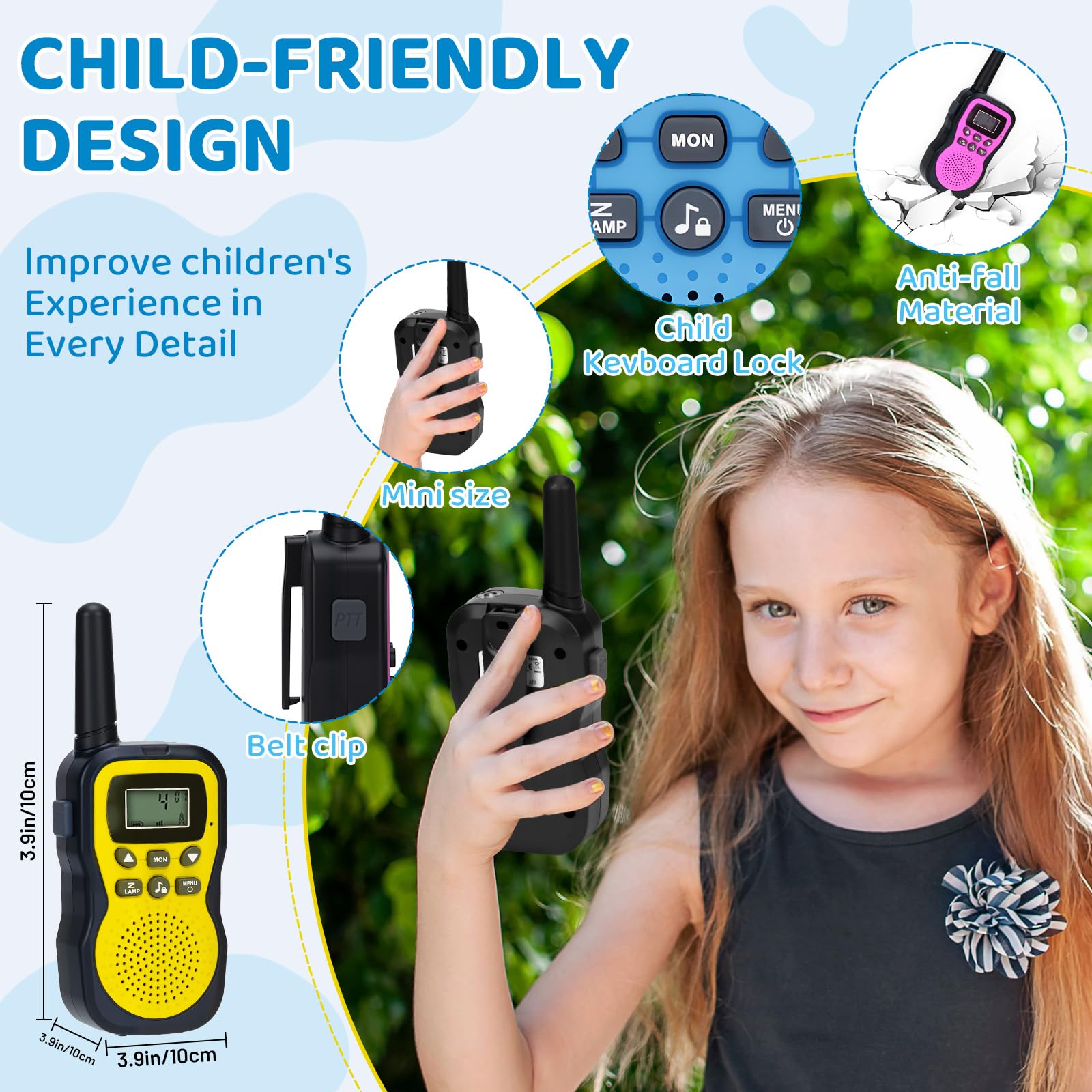 Walkie Talkie Bambini 3 Pezzi,Walkie-Talkie Bambini Ricaricabili,Walkie Talkie Ricaricabile con Batteria,Walkie Talkie Ricaricabile a Lungo per 3-12 Anni Ragazzi e Ragazze,Campeggio