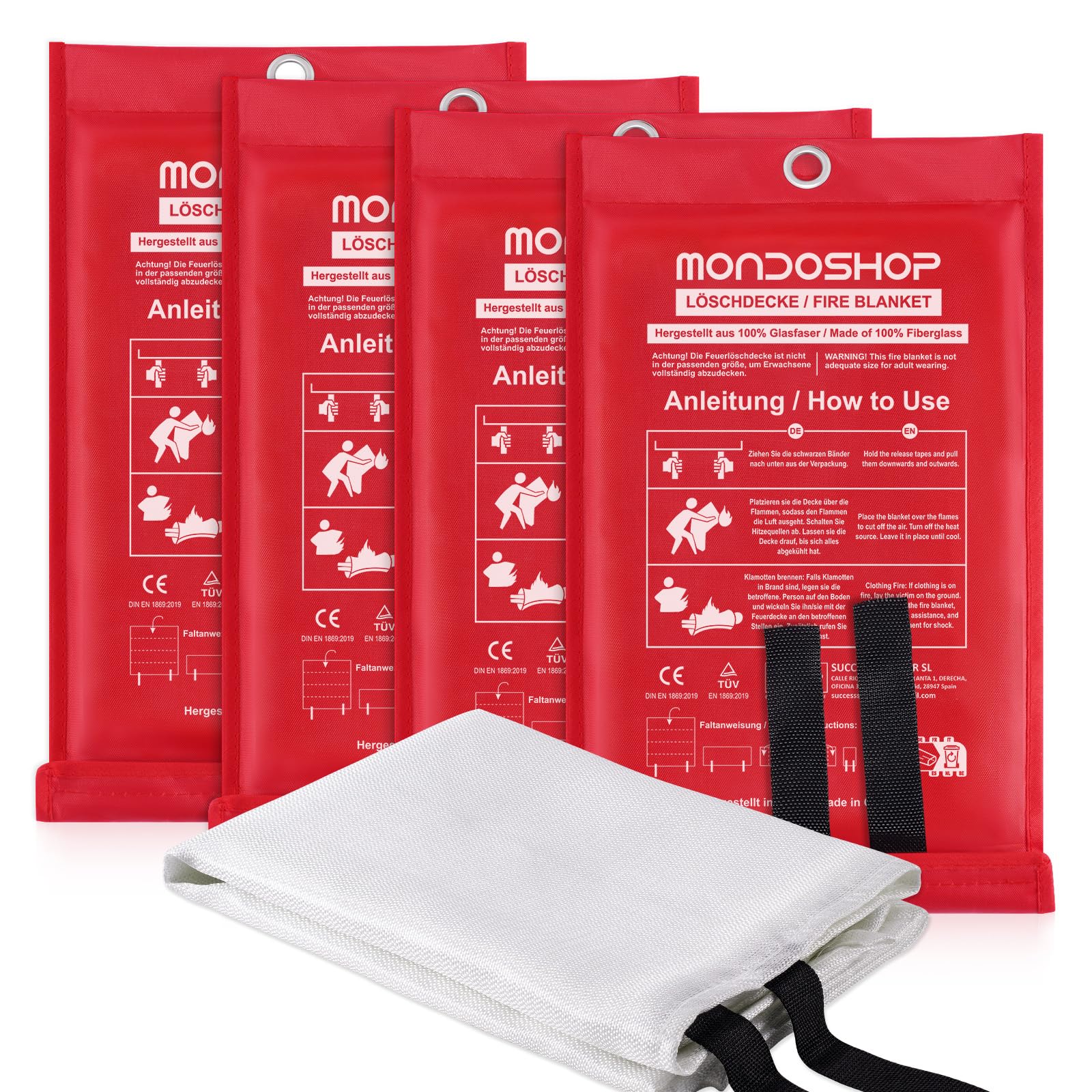 Mondoshop Coperta antincendio DIN EN 1869:2019, 100 x 100 cm, 4 pezzi