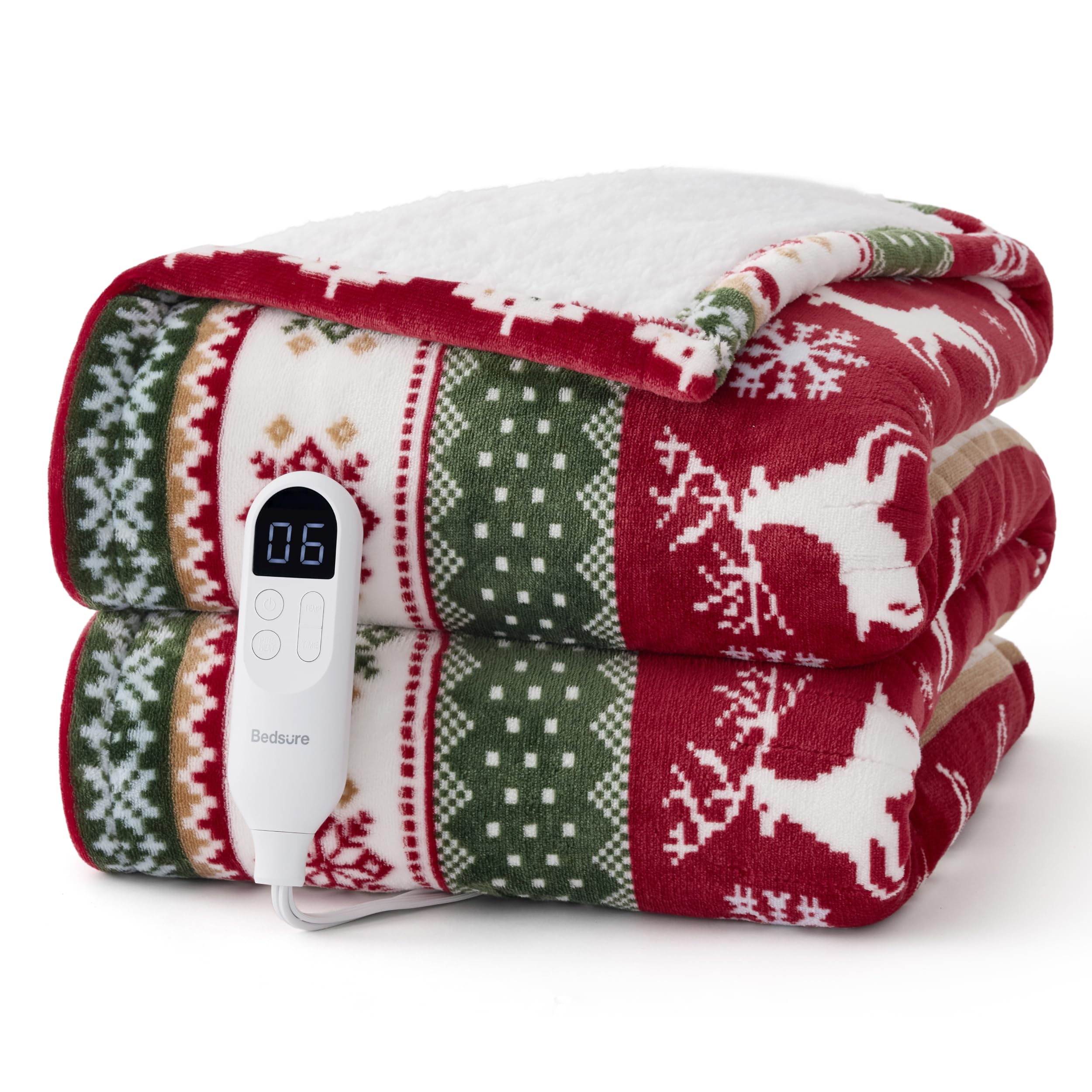 Bedsure Christmas Electric Blanket Twin, Fair Isle Pattern Heated Blanket