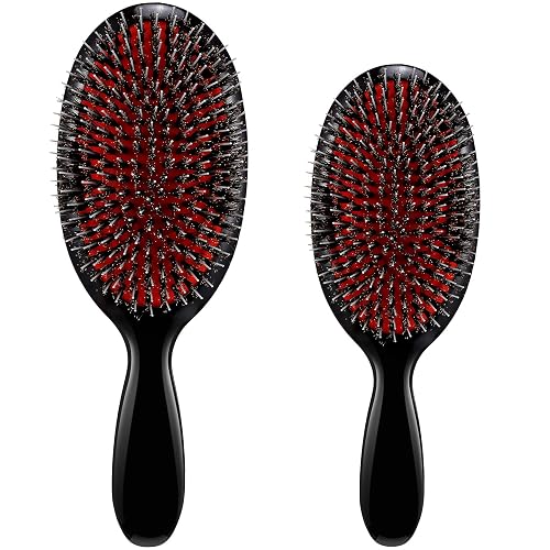 Geiserailie 2 Pcs Boar Bristle Hair Brush with Nylon Quill