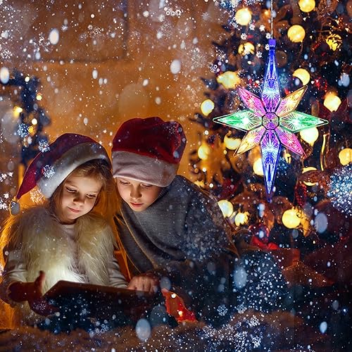 Vista 7 de Mudder 10.8 Inch Christmas Window Star Lights Large Hanging Bethlehem Star Tree Topper Decoration Christmas LED Window Lights Silhouette